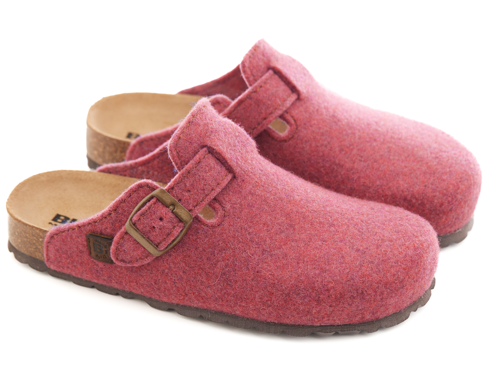 Sabot in feltro color amarena con fibbia laterale e plantare anatomico.