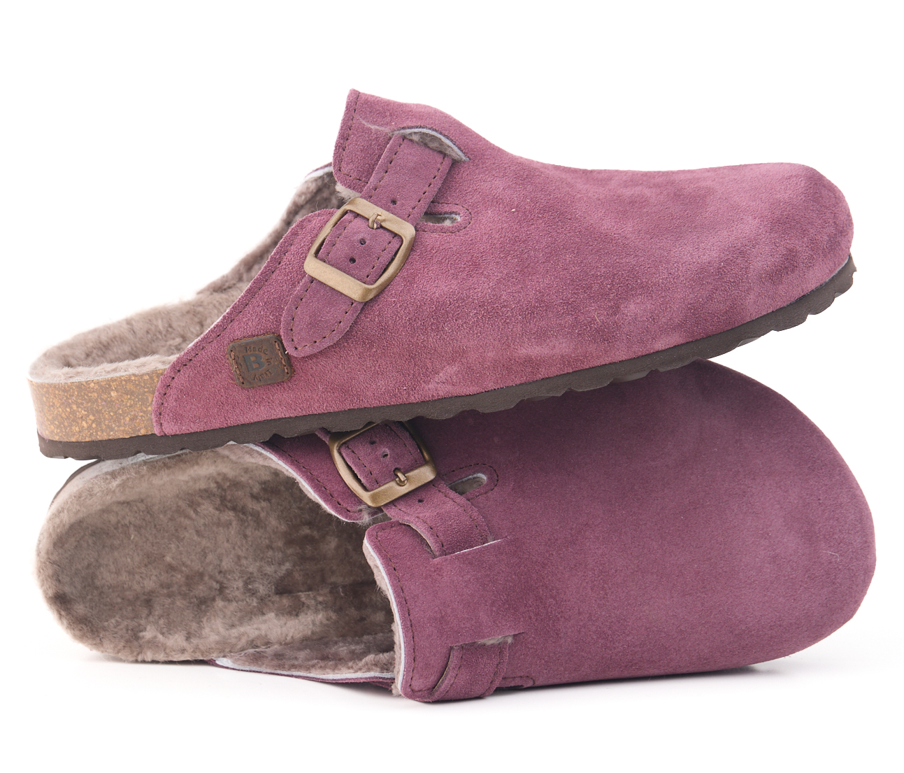 Sabot color vino Bioline con fibbia regolabile e interno caldo.